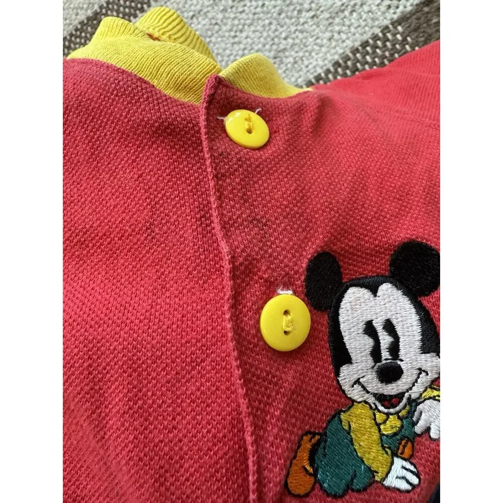 Vintage Disney Baby Mickey Shorts Romper Colorblock 6-9 Month Red Blue